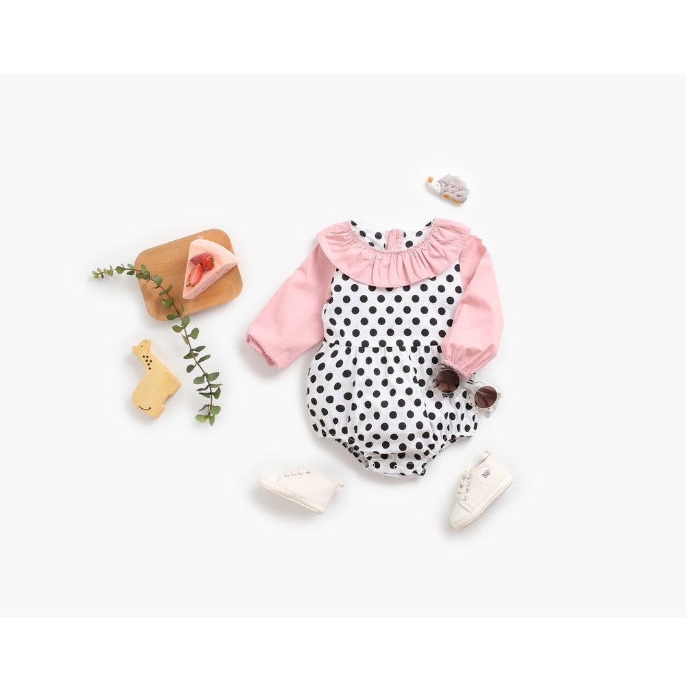 MyKids-USA® Baby Girl Polka Dot Pattern Ruffle Collar Design Long Sleeves Bodysuit bodysuit