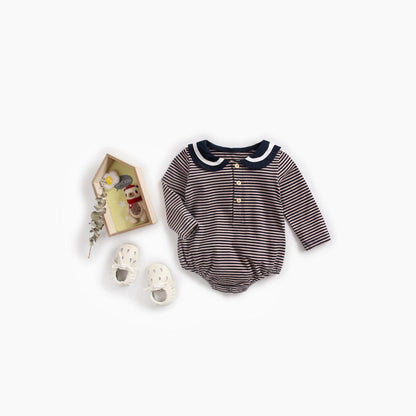 MyKids-USA® Baby Girl Striped Pattern Sailor Collar Design Fashion Long Sleeves Bodysuit bodysuit