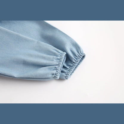 MyKids-USA® Baby Girl Solid Color Ruffle Design Denim Long Sleeved Bodysuit bodysuit