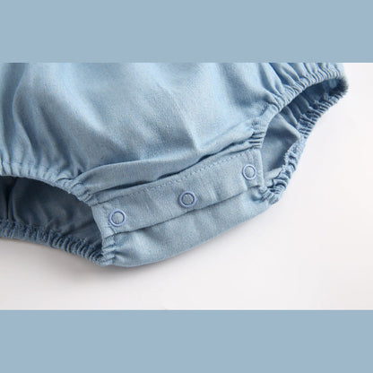 MyKids-USA® Baby Girl Solid Color Ruffle Design Denim Long Sleeved Bodysuit bodysuit