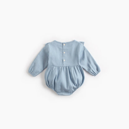 MyKids-USA® Baby Girl Solid Color Ruffle Design Denim Long Sleeved Bodysuit bodysuit