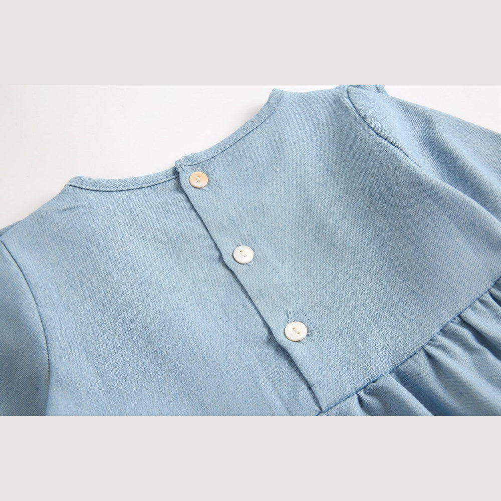 MyKids-USA® Baby Girl Solid Color Ruffle Design Denim Long Sleeved Bodysuit bodysuit