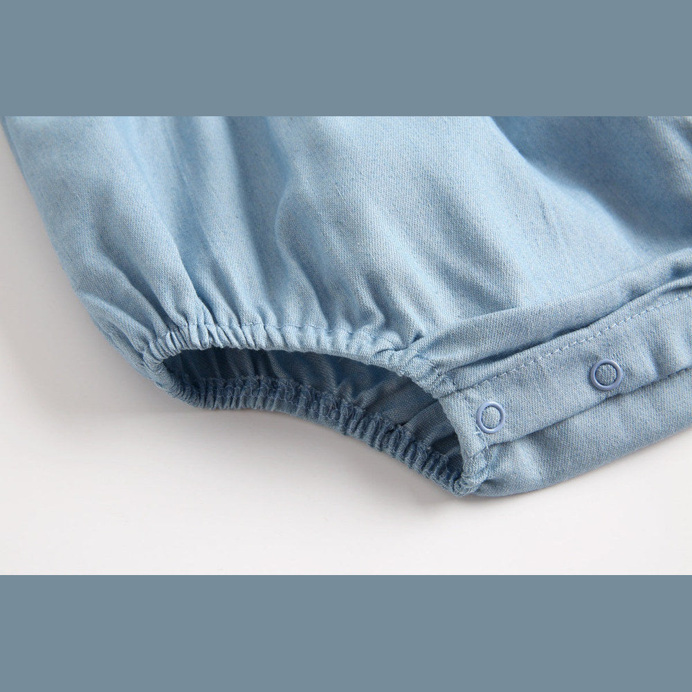 MyKids-USA® Baby Girl Solid Color Ruffle Design Denim Long Sleeved Bodysuit bodysuit