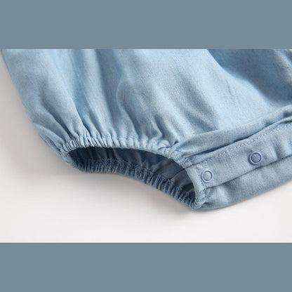 MyKids-USA® Baby Girl Solid Color Ruffle Design Denim Long Sleeved Bodysuit bodysuit