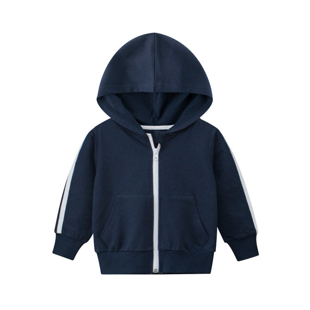 MyKids-USA® Baby Side Striped Pattern Zipper Front Design Sport Style Coat With Hat
