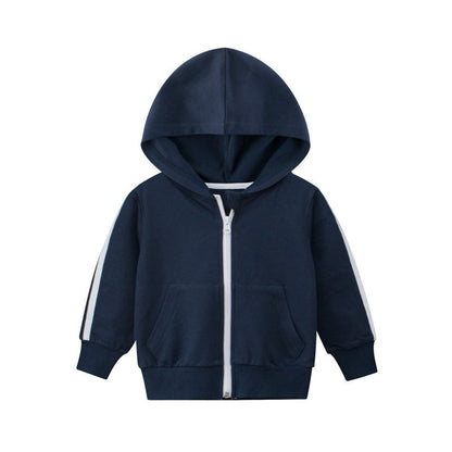 MyKids-USA® Baby Side Striped Pattern Zipper Front Design Sport Style Coat With Hat