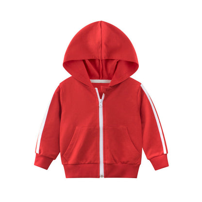 MyKids-USA® Baby Side Striped Pattern Zipper Front Design Sport Style Coat With Hat