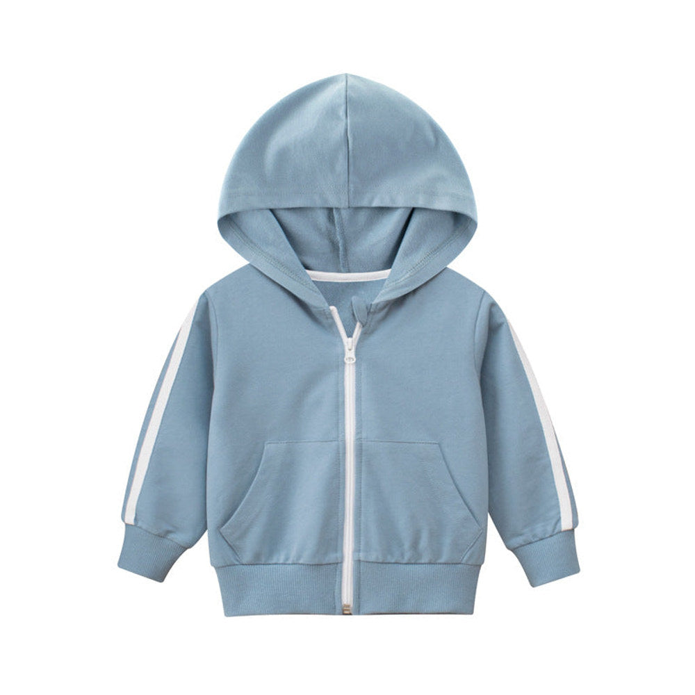 MyKids-USA® Baby Side Striped Pattern Zipper Front Design Sport Style Coat With Hat