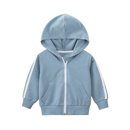 MyKids-USA® Baby Side Striped Pattern Zipper Front Design Sport Style Coat With Hat