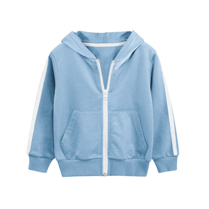 MyKids-USA® Baby Side Striped Pattern Zipper Front Design Sport Style Coat With Hat