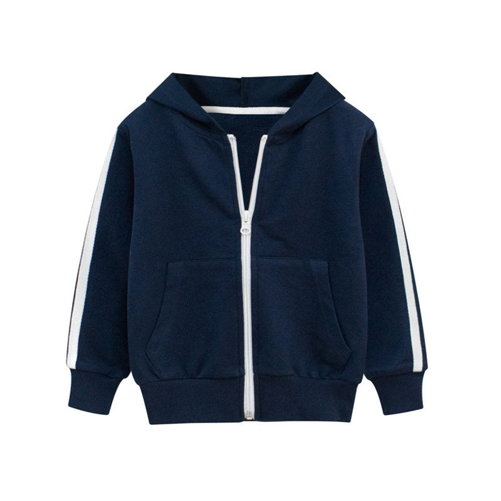 MyKids-USA® Baby Side Striped Pattern Zipper Front Design Sport Style Coat With Hat