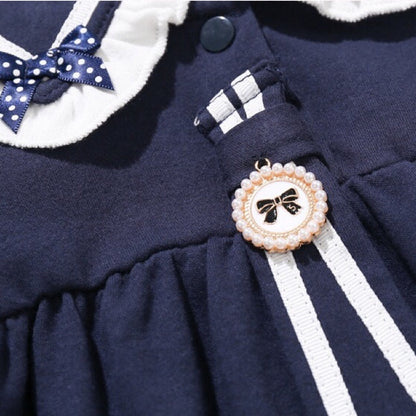 MyKids-USA® Baby Girl Solid Color Tie Dye Patched Design Doll Neck Sailor Style bodysuit Bodysuit