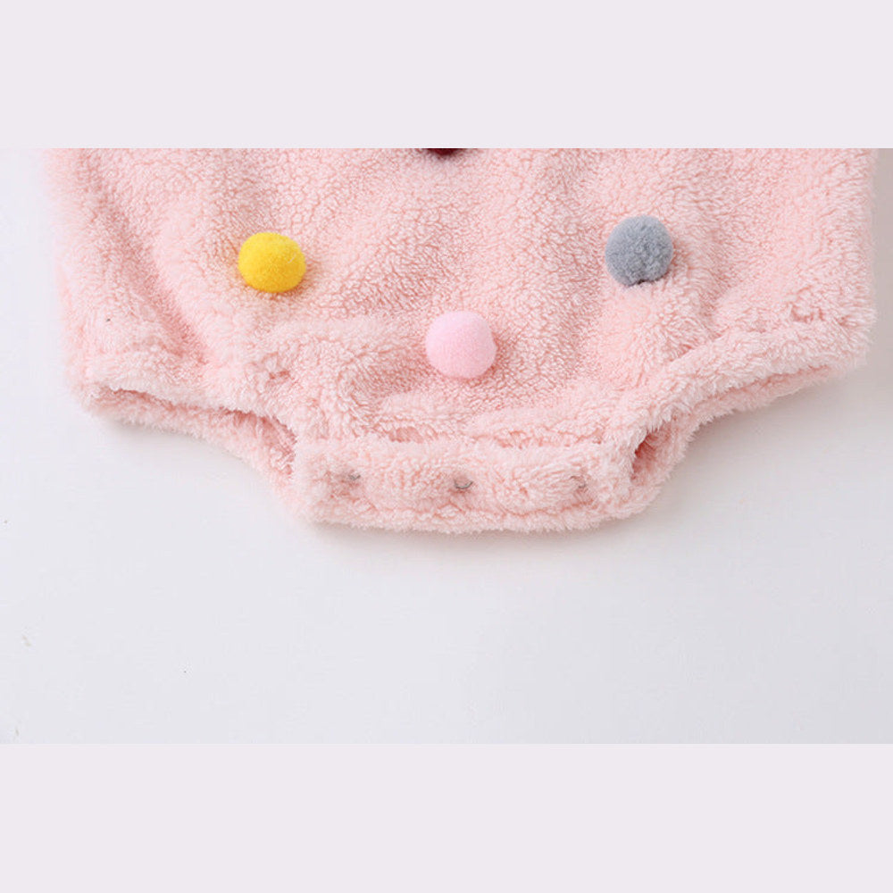 MyKids-USA® Baby Girl Solid Color Furball Patched Design Coral Fleece Pullover bodysuit
