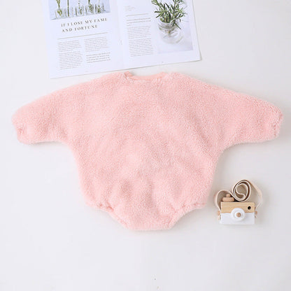 MyKids-USA® Baby Girl Solid Color Furball Patched Design Coral Fleece Pullover bodysuit