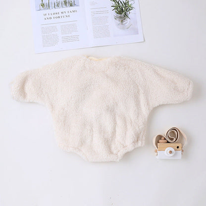 MyKids-USA® Baby Girl Solid Color Furball Patched Design Coral Fleece Pullover bodysuit