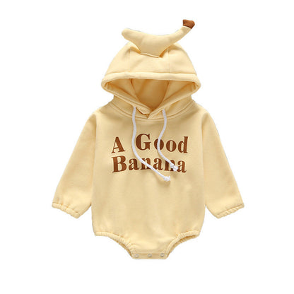 MyKids-USA® Baby Slogan Print Pattern 3D Banana Patched Hat Long Sleeved Bodysuit bodysuit