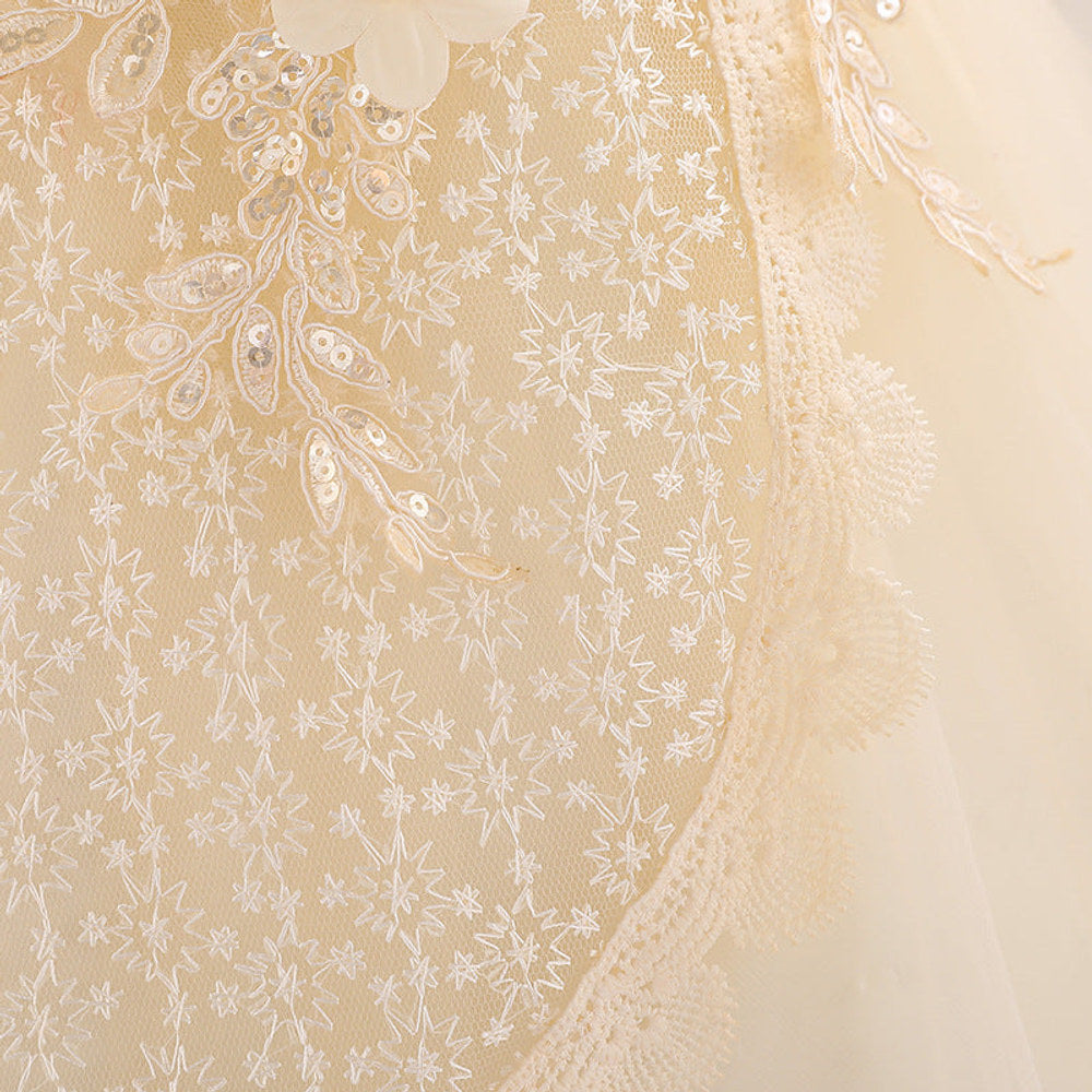 MyKids-USA® Baby Girl Floral Embroidered Pattern Full Moon Christening Sequins Tutu Dress