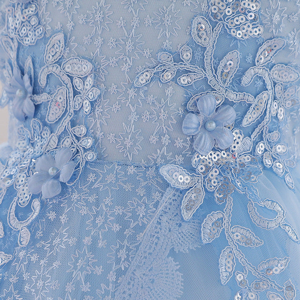 MyKids-USA® Baby Girl Floral Embroidered Pattern Full Moon Christening Sequins Tutu Dress