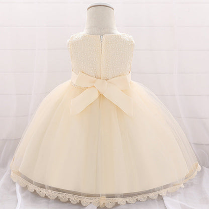 MyKids-USA® Baby Girl Floral Embroidered Pattern Full Moon Christening Sequins Tutu Dress