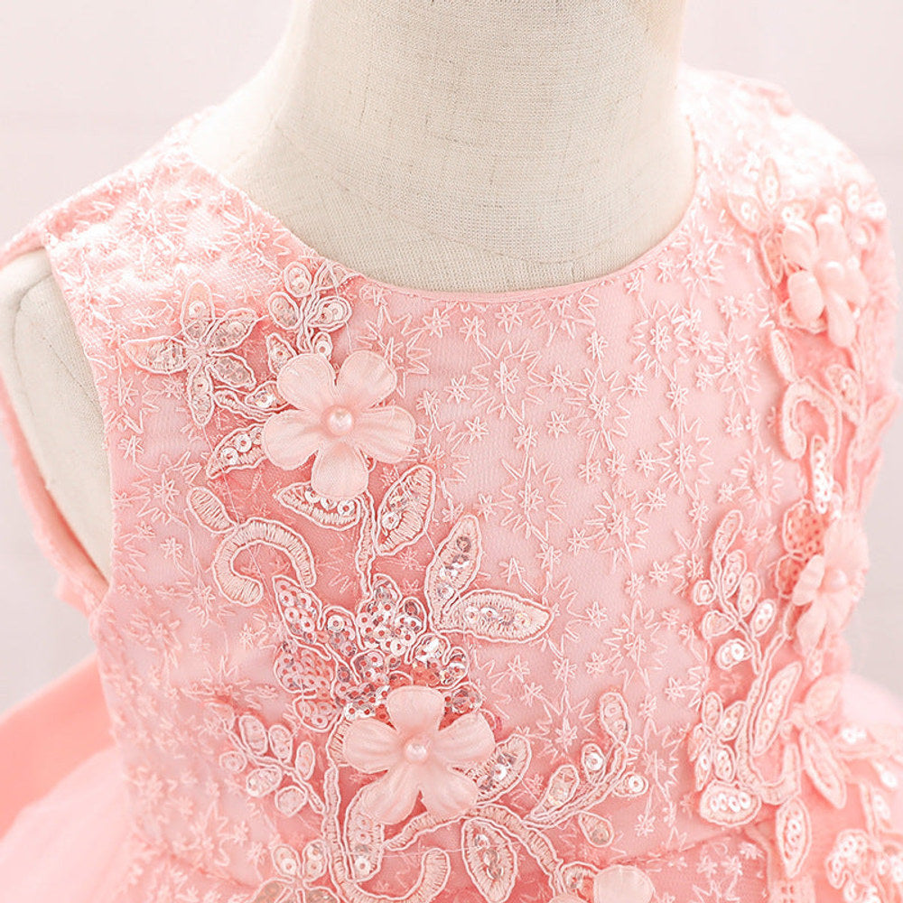 MyKids-USA® Baby Girl Floral Embroidered Pattern Full Moon Christening Sequins Tutu Dress