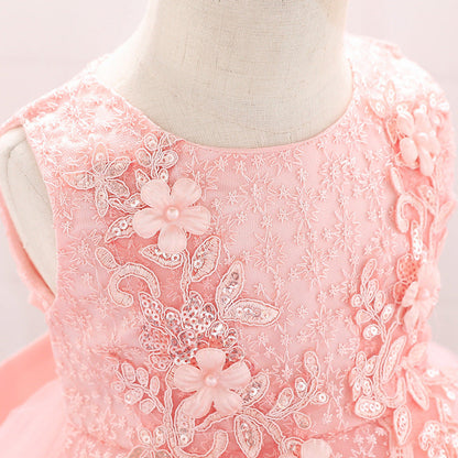 MyKids-USA® Baby Girl Floral Embroidered Pattern Full Moon Christening Sequins Tutu Dress