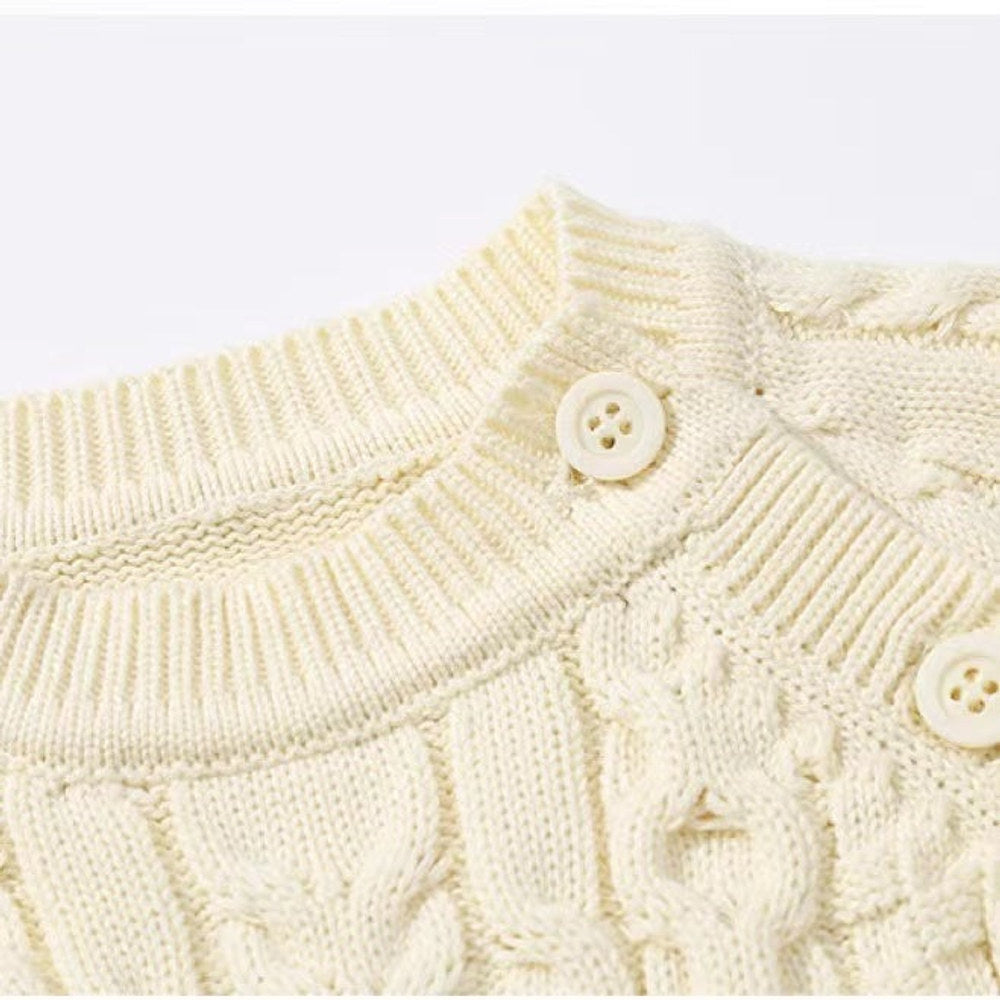 MyKids-USA® Baby Solid Color Crochet Knitted Pattern Shoulder Button Design Rompers