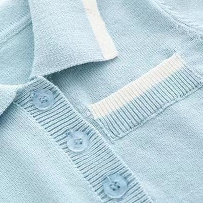 MyKids-USA® Baby Solid Color Quarter Button Design Lapel Knitted College Style Rompers