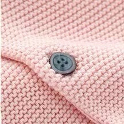 MyKids-USA® Baby Solid Color Bunny Ear Patched Hat Design Button Front Knitted Sweater Cardigan