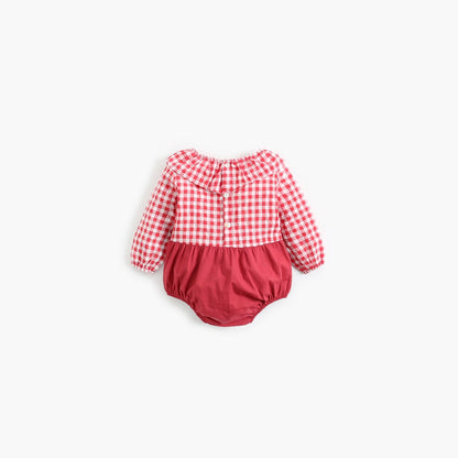 MyKids-USA® Baby Girl Plaid Pattern False One-Piece Design Ruffle Neck bodysuit