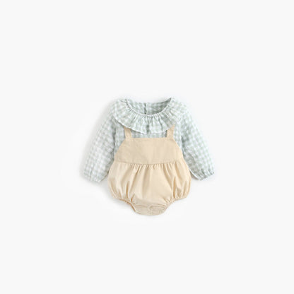 MyKids-USA® Baby Girl Plaid Pattern False One-Piece Design Ruffle Neck bodysuit