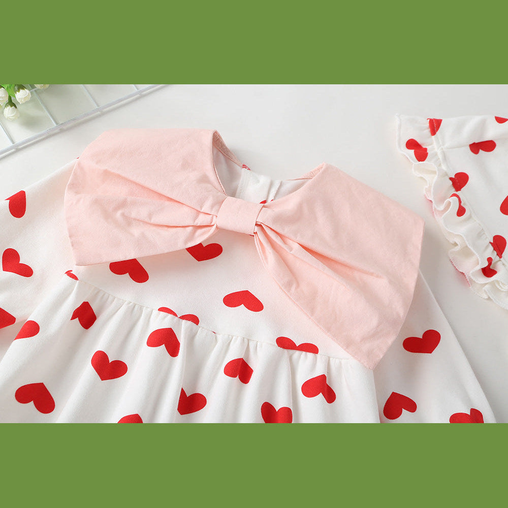 MyKids-USA® Baby Girl Heart Pattern Big Bow Tie Patched Design Triangle bodysuit