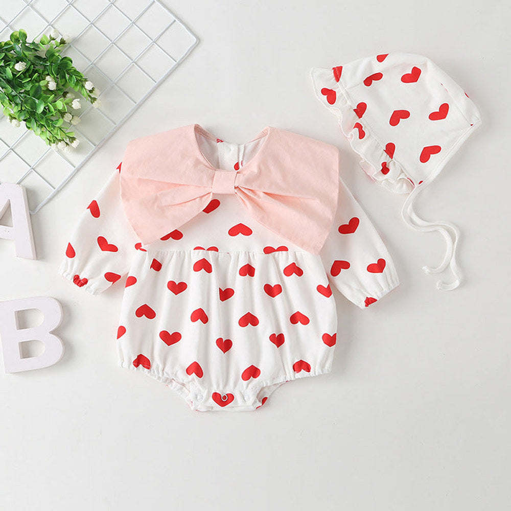 MyKids-USA® Baby Girl Heart Pattern Big Bow Tie Patched Design Triangle bodysuit