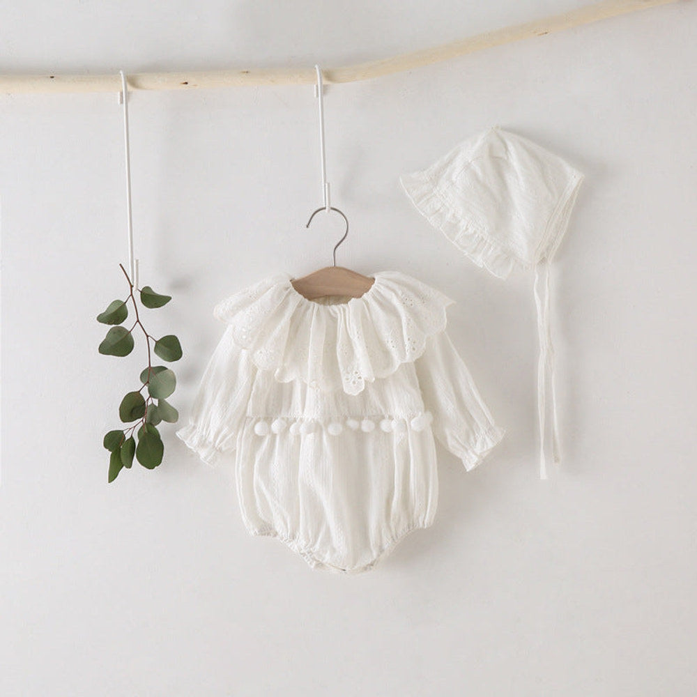 MyKids-USA® Baby Girl Solid Color Hollow Carved Pattern Ruffle Neck bodysuit