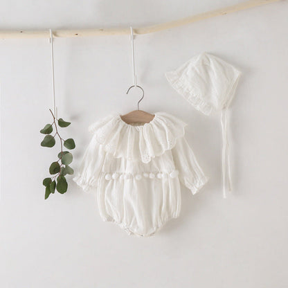MyKids-USA® Baby Girl Solid Color Hollow Carved Pattern Ruffle Neck bodysuit