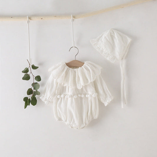 MyKids-USA® Baby Girl Solid Color Hollow Carved Pattern Ruffle Neck bodysuit