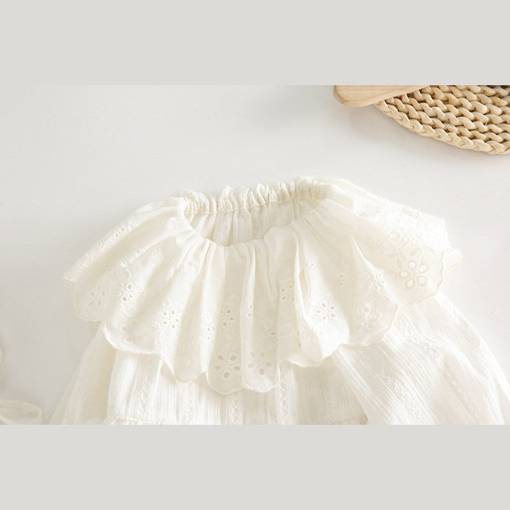 MyKids-USA® Baby Girl Solid Color Hollow Carved Pattern Ruffle Neck bodysuit