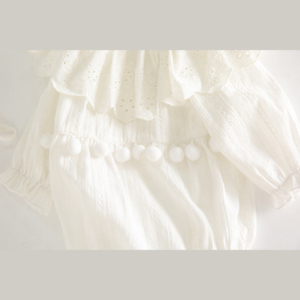 MyKids-USA® Baby Girl Solid Color Hollow Carved Pattern Ruffle Neck bodysuit