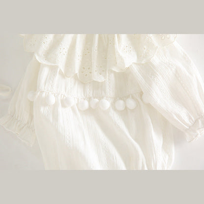 MyKids-USA® Baby Girl Solid Color Hollow Carved Pattern Ruffle Neck bodysuit