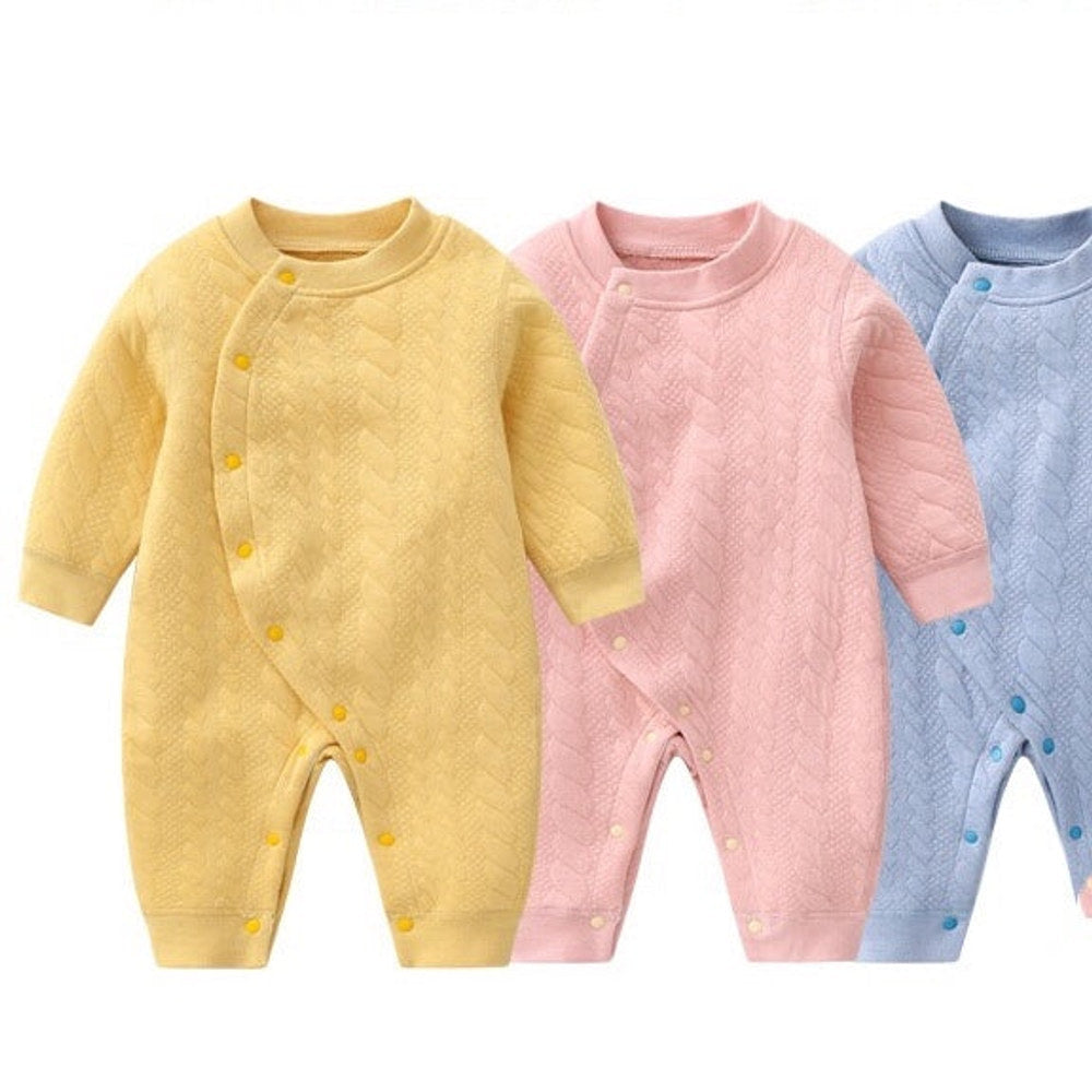 MyKids-USA® Baby Solid Color Side Snap Button Design Long Sleeved Thickened Romper