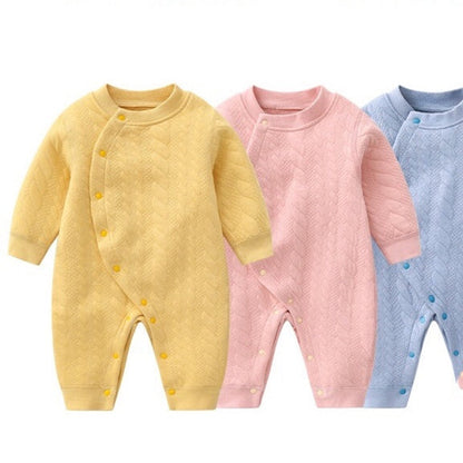 MyKids-USA® Baby Solid Color Side Snap Button Design Long Sleeved Thickened Romper