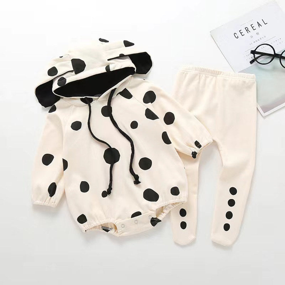 MyKids-USA® Baby Polka Dot Pattern bodysuit With Hat Combo Solid Trousers Sets