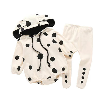 MyKids-USA® Baby Polka Dot Pattern bodysuit With Hat Combo Solid Trousers Sets