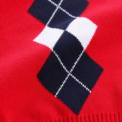 MyKids-USA® Boy And Girl Rhombus Pattern V-Neck College Style Sleeveless Vest Sweater