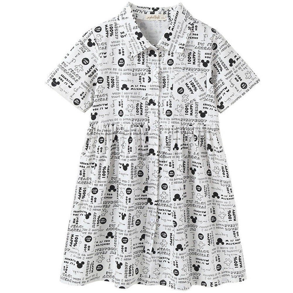 MyKids-USA® Girl Printed Pattern Single Breasted Design Polo Collar Dress