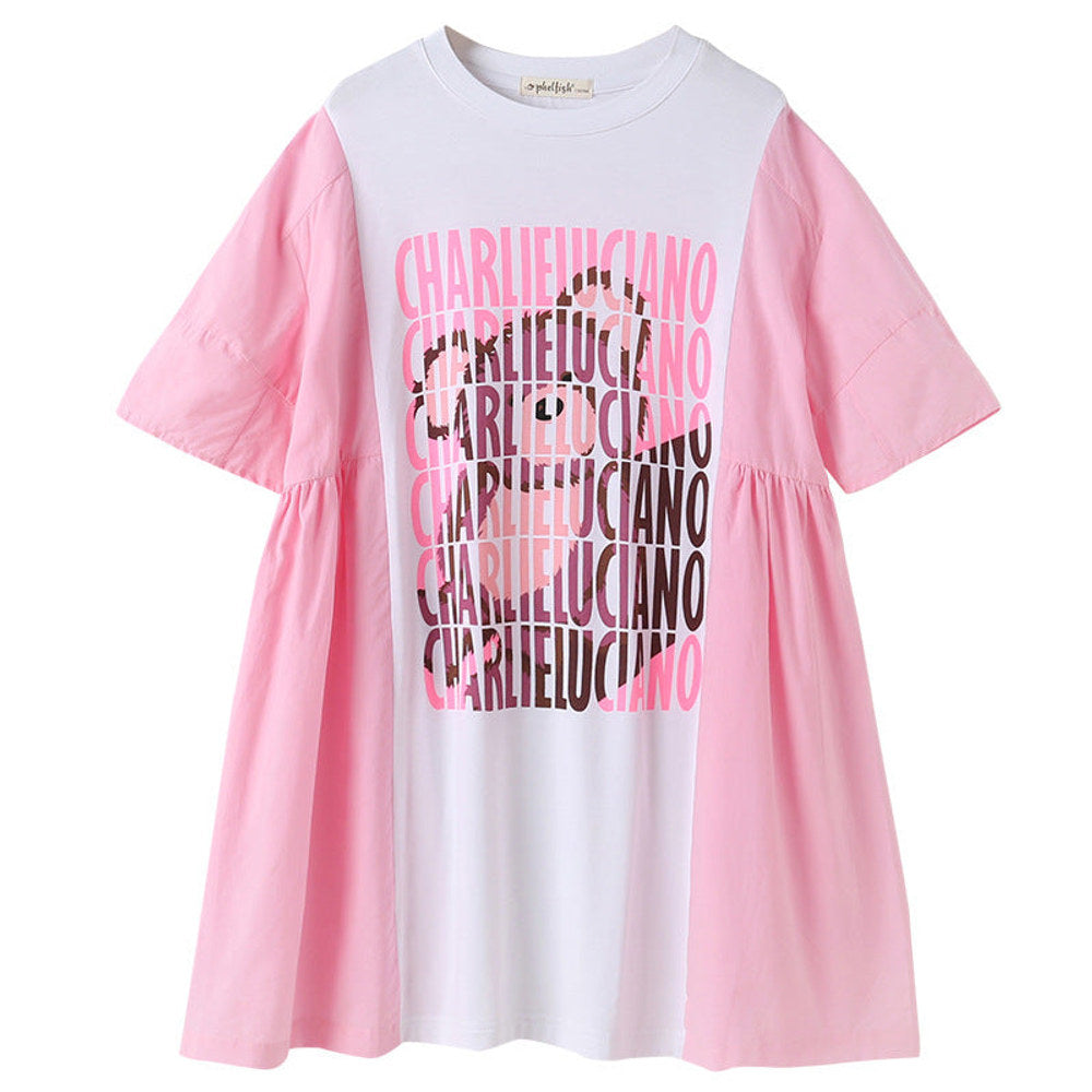 MyKids-USA® Girl Cartoon Print Color Matching Design Waist-In Dress