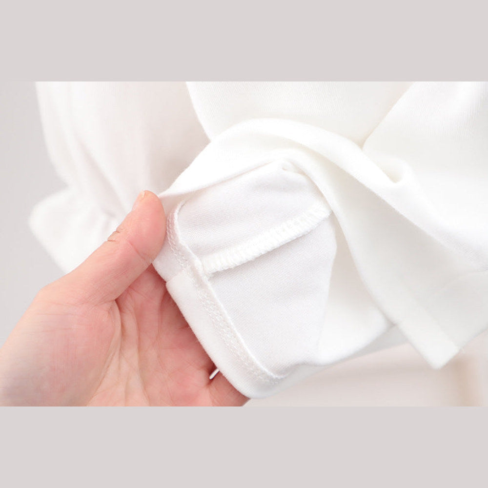MyKids-USA® Baby Girl Solid Color Rabbit Print Single Breasted Design Doll-Neck Long-Slleved Shirt
