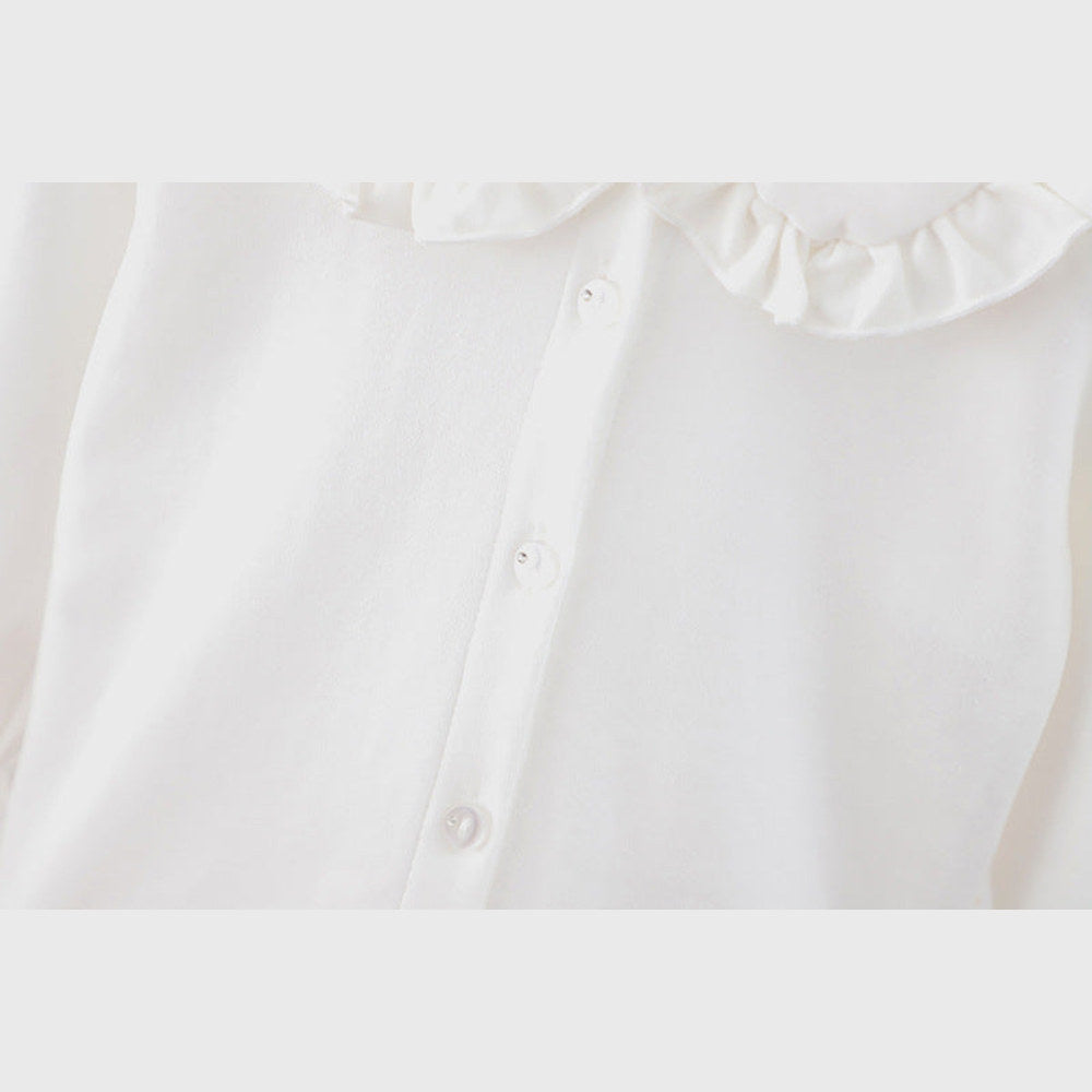 MyKids-USA® Baby Girl Solid Color Rabbit Print Single Breasted Design Doll-Neck Long-Slleved Shirt