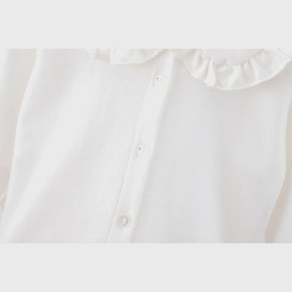 MyKids-USA® Baby Girl Solid Color Rabbit Print Single Breasted Design Doll-Neck Long-Slleved Shirt