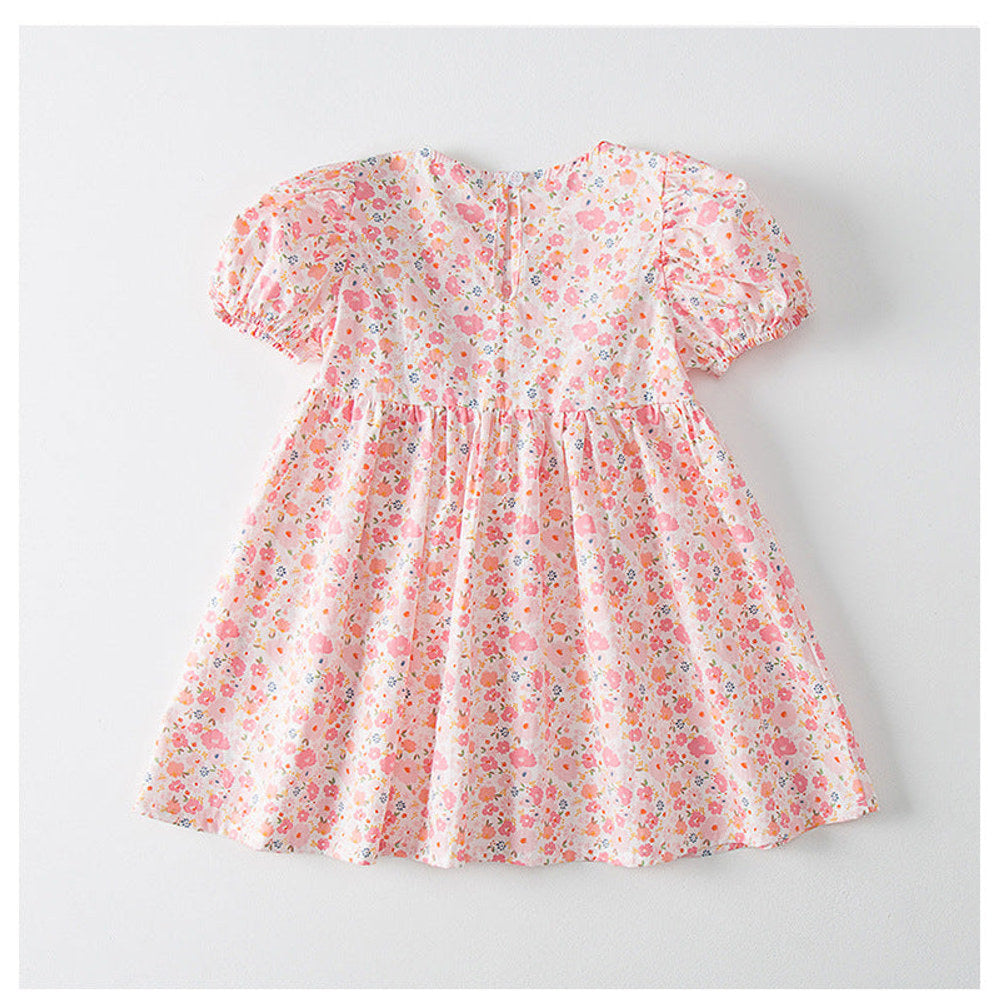 Baby Girl Solid Color Embroidered Design Doll-Neck Dress