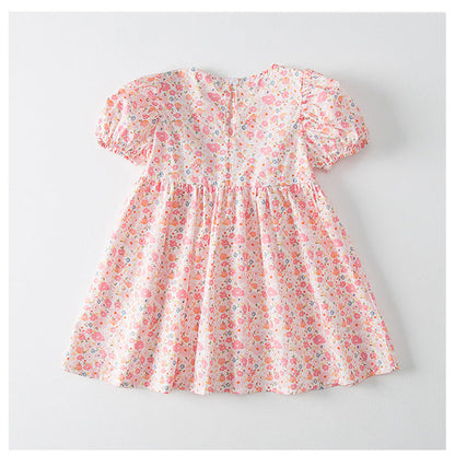 Baby Girl Solid Color Embroidered Design Doll-Neck Dress